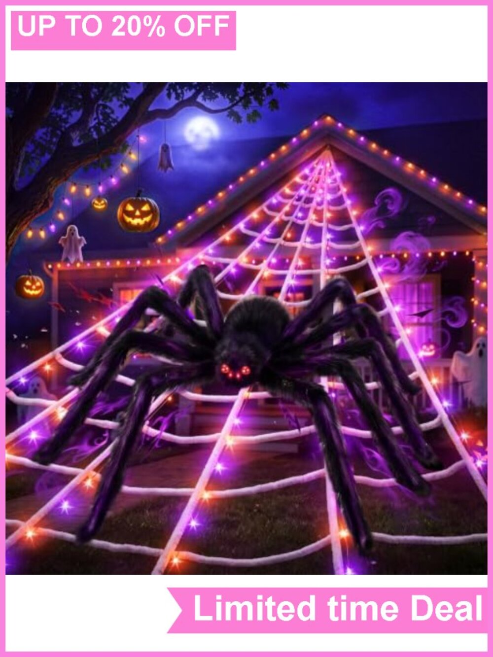 Giant Spider Web Halloween Decoration 250 LED Lights Timer Outdoor